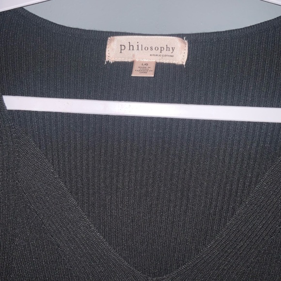 Philosophy Black V-Neck Ribbed Long Sleeve Soft Sweater for Women Large - Picture 4 of 8